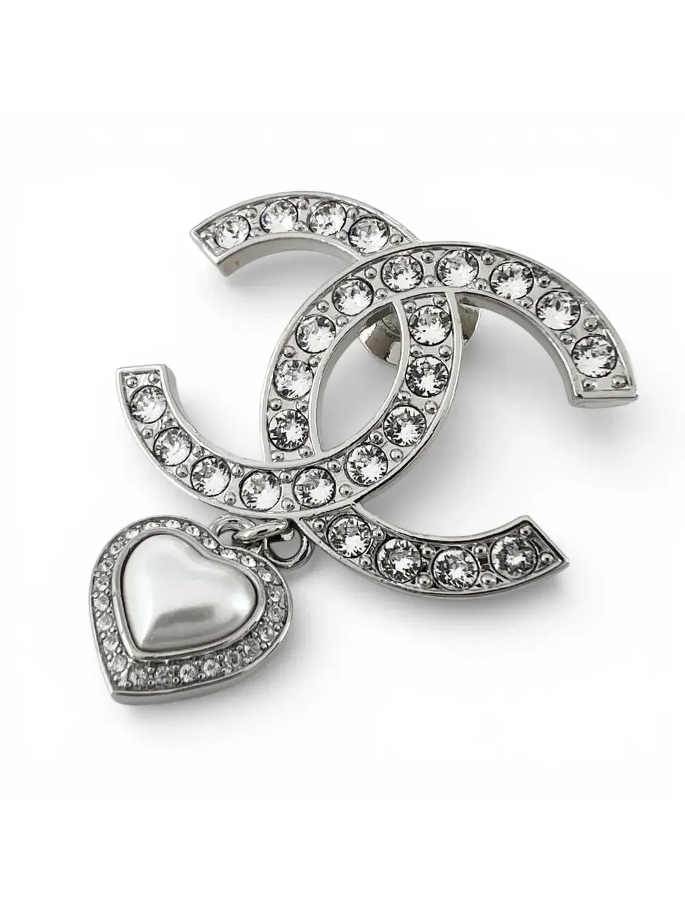 Chanel Cc Logo Heart Brooch Sterling #266424C10B